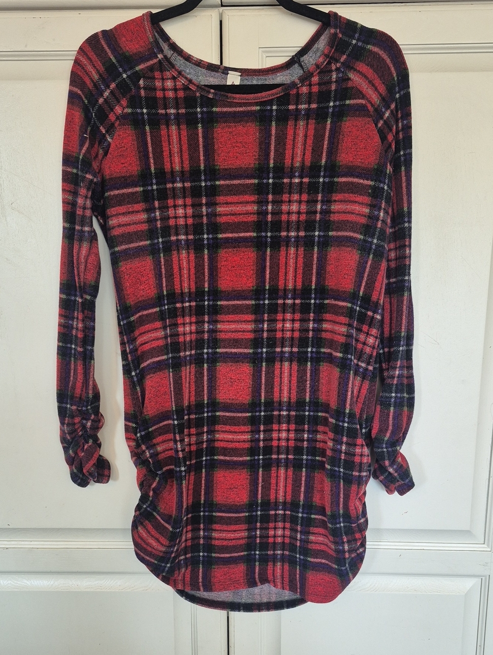 Red Plaid Long Sleeve Tunic Top